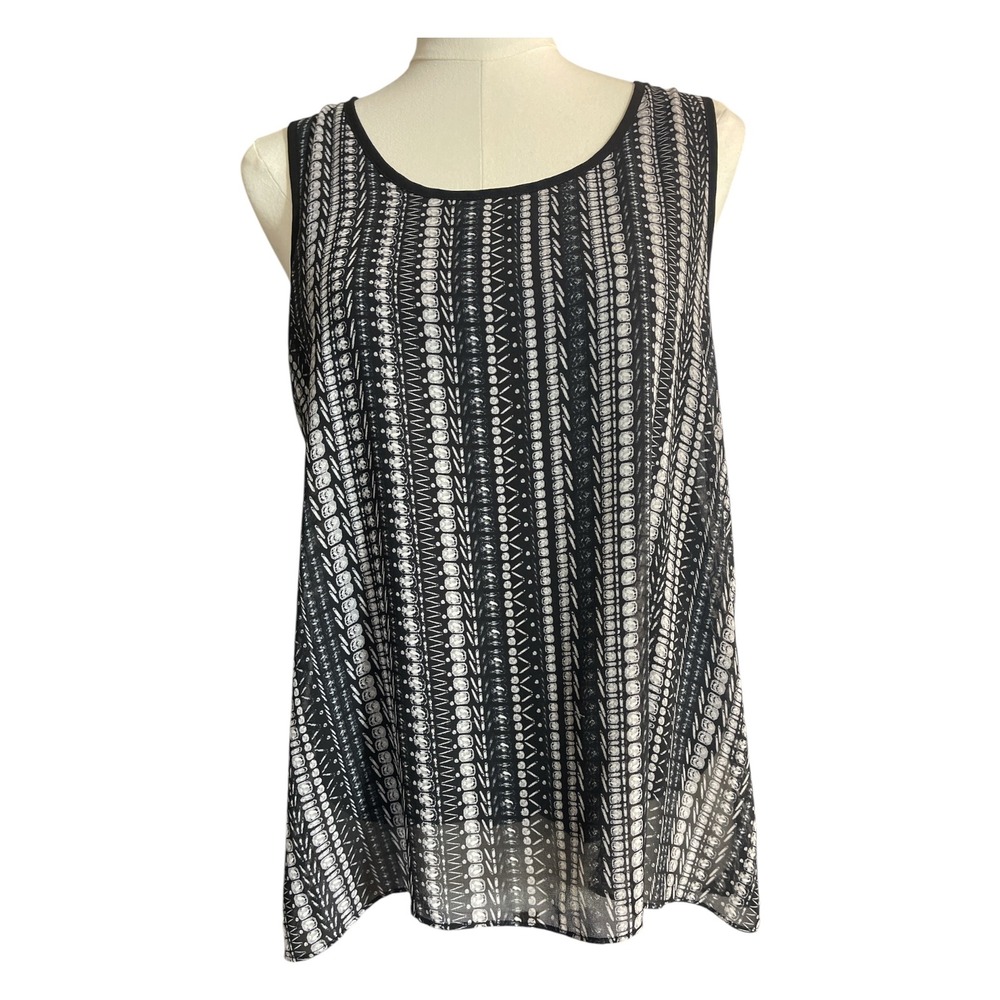 Kenneth Cole New York Sleeveless Layered Tank Top Black White Sheer Overlay Med